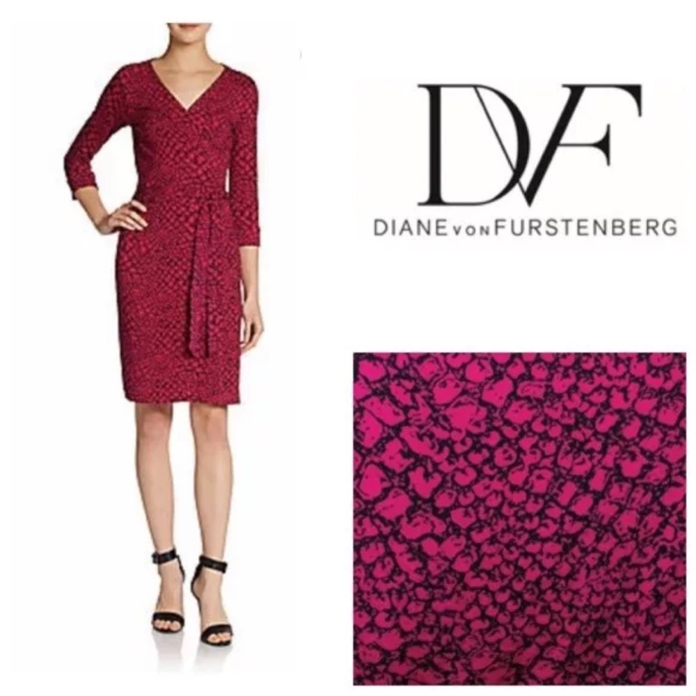 DVF DIANE VON FURSTENBERG New Julian Two FUCHSIA PINK PYTHON WRAP DRESS  Sz 6